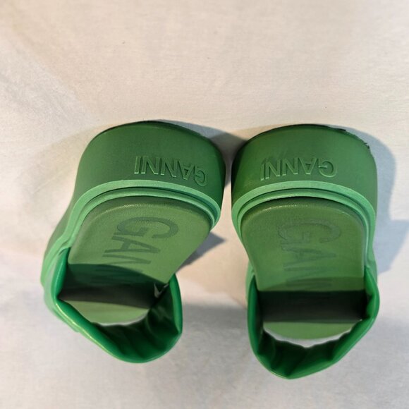 GANNI Green Vegea Slides Embossed Logo Slip-On Flat Platform Sandals Size 8.5/9. - Picture 13 of 16